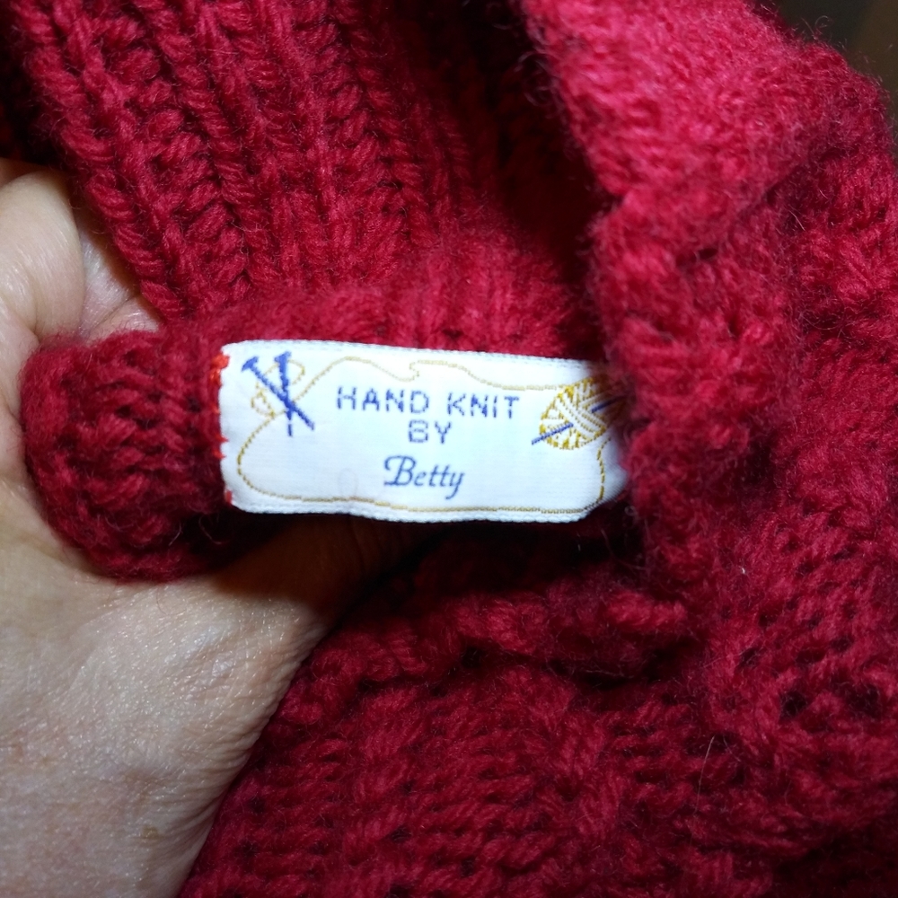 3/$18 Vintage Cottagecore Style Handknit Red Multi-Patterned Wool Sweater - Picture 12 of 13